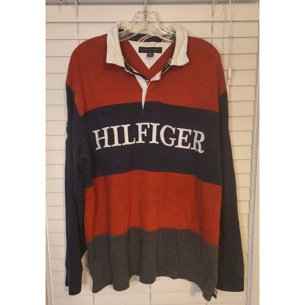 VTG Tommy Hilfiger Rugby Polo Shirt Men's XLarge Color-block Long Sleeves‎ #8 XL
